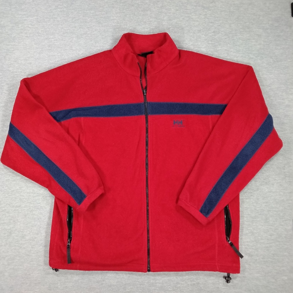 Helly Hansen Mens Red Navy Blue Fleece Full Zip Jacket Mock Neck Large